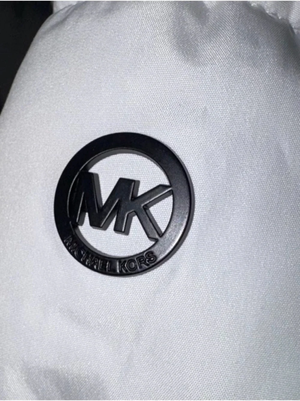 MICHAEL Michael Kors White Belted Puffer Coat Faux Fur Hood Women’s Large